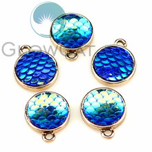 5X Blue Enamel Metal Round Fish Scales KC Gold Color Charms Girls Women DIY Necklace Pendant Jewelry Accessory 22216 2024 - buy cheap