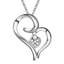 Colgantes de Color plata para mujer, joyería de moda, collar, colgante de doble Corazón, AN165 2024 - compra barato