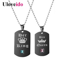 Uloveido 1 Pair Necklaces & Pendants Her King and His Queen Black Top Necklace Stainless Steel Jewelry SN115 SN139 SN201 SN118 2024 - buy cheap