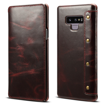 For Samsung Galaxy Note9 Phone Case Retro Oil Wax Cowhide Genuine Leather Case Business Card Bag Cover for Samsung Galaxy Note8 2024 - buy cheap