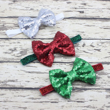 New Christmas Hair Bow Headband for little Girl gift Sequins Bow Elastic Headwrap Photo Prop Hair Accessories 6pcs/lot 2024 - buy cheap
