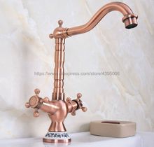 Antique Red Copper Bathroom Sink Faucet Basin Mixer Tap Double Cross Head Handle Single Hole Hot and Cold Water Bnf613 2024 - buy cheap
