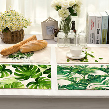 1Pcs Green Leaf Plant Pattern Kitchen Placemat Coaster Dining Table Mats Cotton Linen Pad Bowl Cup Mat 42*32cm Home Decor MP0001 2024 - buy cheap