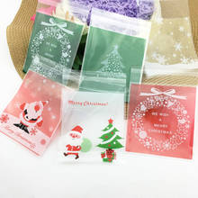 ON SALE 100pcs/lot Mixed style Merry Christmas plastic bags cookie packaging bag 10x10cm self adhesive bags 2024 - buy cheap