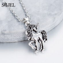 SMJEL Animal Unicorn Necklace Girls Rainbow Horse Necklaces & Pendants Women Accessories Beiver Flower Charm Colliers Jewerly 2024 - buy cheap