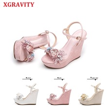 XGRAVITY Princess High Heels Ladies Flower High Heel Wedge Sandals Elegant Fairy Design Lady Fashion Wedges Ladies Shoes A005 2024 - buy cheap
