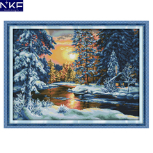 NKF-Pintura de punto de cruz de nieve al atardecer, lienzo impreso, 14CT1, 1CT, juegos de costura, Kits de bordado, decoración del hogar, punto de cruz 2024 - compra barato