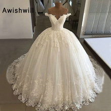 New Arrival Ball Gown Wedding Dress 2020 Off The Shoulder Lace Appliqued With V-Neck Princess Wedding Gown Bridal Dresses 2024 - buy cheap