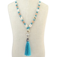 Bohemian Vintage Rope Long Tassel Natural Shell Wood Beads Pendant Necklace Women&Girl Summer Beach Indian Afghan Dress Jewelry 2024 - buy cheap