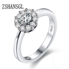 Женское Серебряная круглой формы 925 пробы с кристаллами AAA CZ, кольцо на палец с цветком на годовщину 2019 2024 - купить недорого