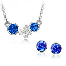 Wholesale New 2014 Hot Promotion Austria Crystal Pendant Necklace Stud Earring Jewelry Sets For Women Party Wear Silver Plated 2024 - buy cheap