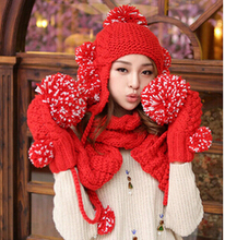2016 Hot New Year Christmas Gift Ms birthday gift Christmas winter wool thickening three color matching hat scarf, gloves 2024 - buy cheap