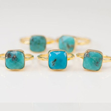 Винтажные кольца с натуральным квадратным зеленым синим камнем, роскошные золотые кольца в богемном стиле с инкрустированным камнем Праздничная бижутерия с кольцами для женщин 2024 - купить недорого
