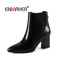 ENMAYER Women Ankle Boots Short Boots Women Pointed Toe Shoes Woman Thick Heels Lace Up Short Plush Med Heels Size 34-39 CR1969 2024 - buy cheap