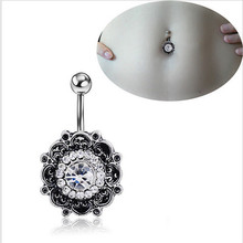Stainless Steel Vintage Flower Dangle Navel Rings Crystal Navel Bar Belly Button Ring Navel Piercing Fashion Body Jewelry 2024 - buy cheap