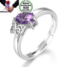 Hxomzj anel de prata legítima rr275, atacado, moda europeia, presente para mulheres e homens, festa de casamento, coração, roxo, ametista, aaa, zircônio 925 2024 - compre barato