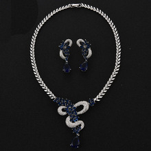 2016 новые голубые и белые покрытые Свадебные Ювелирные наборы для женщин ожерелье длинные серьги-гвоздики 2024 - купить недорого