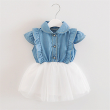 Kids girl princess dress girls costumes Baby girl small flying sleeve denim mesh princess dress for girls elegant 2024 - buy cheap