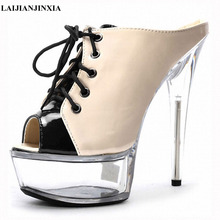 LAIJIANJINXIA-Sandalias de tacón alto de cristal para mujer, zapatos de tacón alto de 15cm, Sexy, hechos a medida, de fiesta 2024 - compra barato