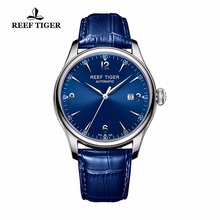 Reef Tiger/RT Blue Watches For Men Dress Mechanical Stainless Steel Leather Strap Automatic Watches with Date RGA823 2024 - buy cheap