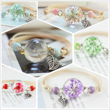 Dried flowers Glass Bracelet Weave Handmade Dandelion Woven Glass Beads Bracelets Women Jewelry 2024 - buy cheap