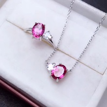 Conjunto de joias com pedra preciosa rosa topázio 925, joias prateadas, pedra preciosa natural, cor rosa, presente de festa de aniversário, frete grátis 2024 - compre barato