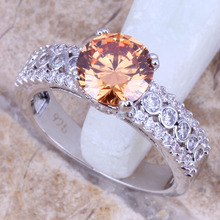 Joia anel champanhe morganite banhado a prata tamanho 6 / 7 / 8 / 9 r0642 2024 - compre barato