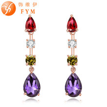 FYM Luxury Colorful Trendy Rose Gold Color Red Purple Drop Earrings Women's AAA Cubic Zirconia Jewelry Wedding Dangle Earring 2024 - buy cheap