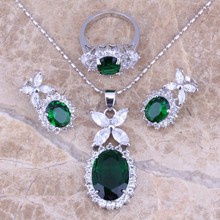 Lovely Green Cubic Zirconia White CZ Silver Plated Jewelry Sets Earrings Pendant Ring Size 6 / 7 / 8 / 9 / 10 / 11 / 12 S0042 2024 - buy cheap