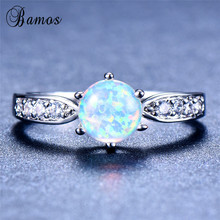 Bamos Female White/Blue Fire Opal Ring Round Finger Ring Promise Wedding Rings For Women Silver Color Minimalist Jewelry 2024 - buy cheap