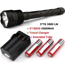 3T6 3800 lumens flashlight 3 *  XM-L 5-Mode LED Flashlight Torch Lamp Torch + 3 x 18650 battery + Traval Charger 2024 - buy cheap