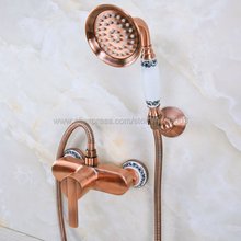 Antique Red Copper Bathroom Faucet Bath Faucet Mixer Tap Wall Mounted Hand Held Shower Head Kit Shower Faucet Kna288 2024 - buy cheap