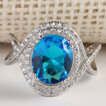Большие кольца с синим камнем для женщин Свадебные Роскошные ювелирные изделия яркое серебряное Бесконечное Кольцо женское кольцо Wholesale Mujer оптовая продажа O3H891 2024 - купить недорого