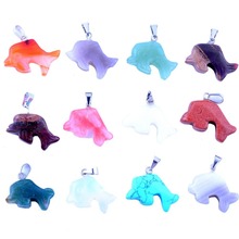 Wholesale Natural Stone Pendant 12Ppcs Assorted Healing Crystal Carved Dolphin Chakra Pendants For Necklace Jewelry Making 2024 - buy cheap