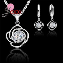 925 100% Sterling Silver Cubic Zirconia Shiny Flower Shape Jewelry Sets For Women Lovers Best Gifts Chioces Pretty Pattern 2024 - buy cheap