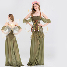 New Girls Cosplay Clothing Flower Fairy Elf Role Playing Cosplay Dress  Adult Halloween Party Green Forest Elves Cosplay Dress 2024 - buy cheap