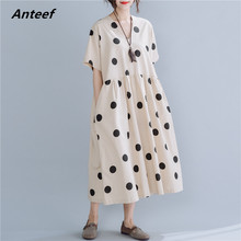 short sleeve cotton linen vintage Polka Dot dresses for women casual loose long summer dress elegant clothes 2021 2024 - buy cheap