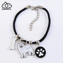 Samoye-pulsera con colgante de hueso de perro para hombre y mujer, brazalete con cadena de cuerda, color plateado, color blanco 2024 - compra barato