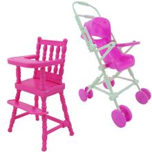2 Sets = 1x Pink Assembly Baby Stroller + 1x Cute Furniture Dinner High Chair Accessories for Barbie Doll for Kelly DIY Toy 2024 - buy cheap