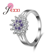 Romantic Flower Shape Purple Clear Crystal Women Wedding Engagement Rings Classic  Silver  Jewelry Anniversary Gifts 2024 - buy cheap