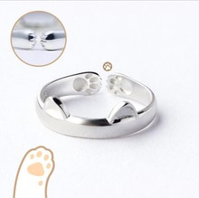 Shuangshuo joia simples banhada a prata, joia adorável chique de gato da sorte anéis fofos de animais para mulheres presentes de festa 2024 - compre barato