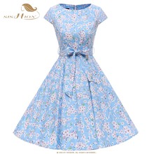 SISHION 1950s 1960s Retro Vintage Dresses Cap Sleeve Belt Decoration 360 Degrees Swing Flower Floral Women Summer Dresses VD0780 2024 - buy cheap