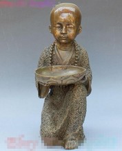 YM  309  9" China Buddhism Bronze Squat Tong Zi Boy monk shaveling Buddhist plate Statue 2024 - buy cheap