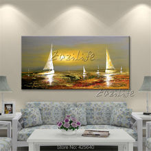 Pintura a óleo em tela para parede, barco a vela moderna abstrata pintada à mão para sala de estar decoração de casa 2024 - compre barato