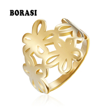 Женское кольцо BORASI, модное Золотое кольцо из нержавеющей стали с цветами для вечеринки, свадьбы, помолвки 2024 - купить недорого