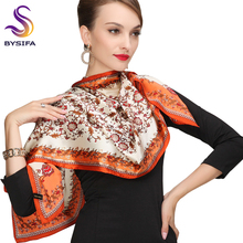 Bufanda de seda pura para mujer, pañoletas largas estampadas, de lujo, a la moda, color Naranja, 175x52cm, Invierno 2024 - compra barato