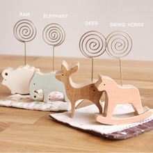 Card Holder 1pc Wood Stand Ram Elephant Horse Deer Bookends Desktop Photo Memo Note Clip Office Stationery Decor Card Holder 2024 - buy cheap
