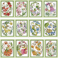 Joy Sunday Twelve months flower fairy series Counted 11CT Printed Fabric 14CT Canvas DMC DIY Hand Cross-stitch set Embroidery 2024 - buy cheap