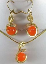 Free shipping@@@@@12mm Orange South America  Natural stone Earrings & Necklace Pendant Set AAA 2024 - buy cheap