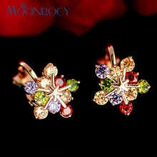 MOONROCY Drop Shipping Fashion Jewelry Colorful Rose Gold Color Crystal Clip Earrings Snow Flower for Women Girls Jewelry Gift 2024 - buy cheap